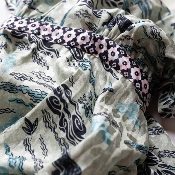 SALONI Fleur E Green Floral Printed Satin Open-Back Midi Dress - Size 2 - Picture 8 of 11